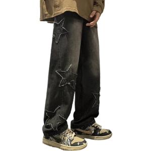 Mens Y2k Star Jeans High Waisted Hip Hop Streetwear Jeans Loose Baggy Embroidery Aesthetic Harajuku Denim Pants XS 