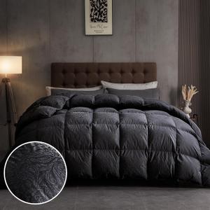 DAICO Goose Feather Down Comforter Full Size, All Season Luxury Hotel Fluffy Duvet Insert, Ultra Soft 100% Cotton Shell with 8 Corner Tabs, Paisley Design (82x90'', Black)