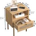 Leomonio Nightstand, Modern Beside Table with Storage Drawer and Open Wood Shelf, Small End Side Table with Glass Decorative Door and Gold Frame, for Living Room, Bedroom (Oak-4)