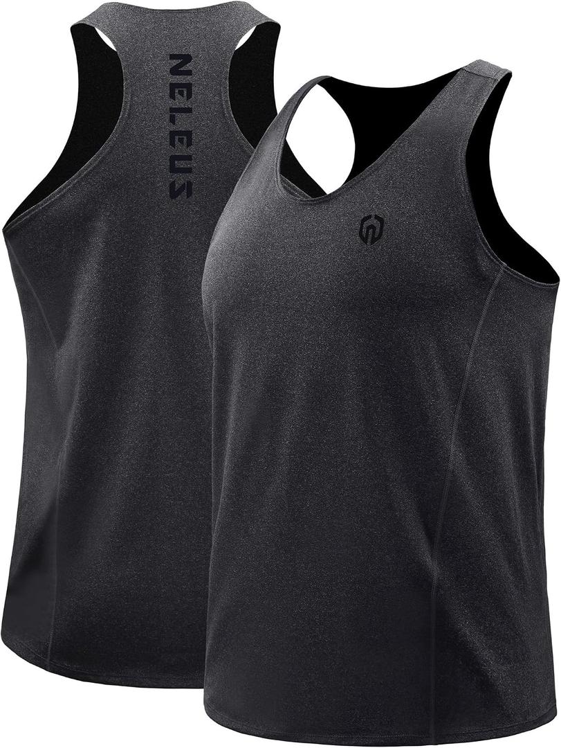 NELEUS Men's Running Tank Top Dry Fit Y-Back Athletic Workout Tank Tops (Gray, XL)