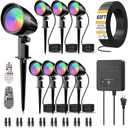 RGBW Low Voltage Landscape Lights Kit, 15W Color Changing Landscape Lights with Transformer 65FT UL-Listed Wire, Outdoor Spotlights IP66 Waterproof Remote Control for Holiday Yard Garden, 8Pack