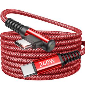 AINOPE 240W USB C to USB C Cable Fast Charging 15FT,Right Angle Fast Type C Charging Cable Fits iPhone 16 Pro Max Plus, iPhone 15,MacBook Air/Pro, iPad Pro, Samsung, Pixel, All Devices, Red, 1 Pack