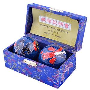 Fengshuisale Feng Shui Chinese Health Balls (Blue with Phoenix and Dragon) 3.8cm/1.5" Red String Bracelet F1117 (1.5inch-Cloisonne)