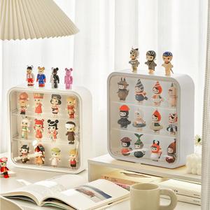 APACALI Display Case for Figures, 12x12x3 Inch Clear Display Case Desktop Organizer Shelf Milky White Wall Mounted Storage Box for Collectibles