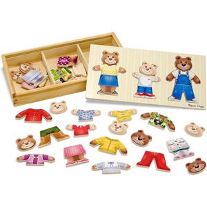 Melissa & Doug Mix 'n Match Wooden Bear Family Dress-Up Puzzle With Storage Case (45 pcs) - Wooden Teddy Bear Puzzle, Sorting And Matching Puzzles For Toddlers Ages 3+