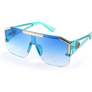 FEISEDY Square Oversized Sunglasses for Men Women, Flat Top Shield One Piece Lens Sun Glasses Shades B2765 (Light Blue)