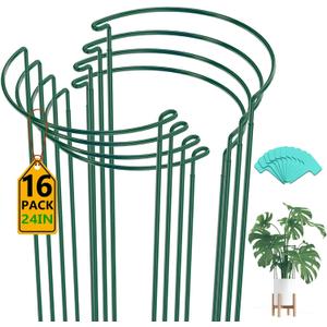 Breeze Touch 16 Pack Plant Support Stakes, 24 Inch Plant Stakes for Outdoor Plants, Peony Cage with 15 Pcs Green Lables, Peony Cages and Supports, Peonies Support Cages Flower Stakes for Plants