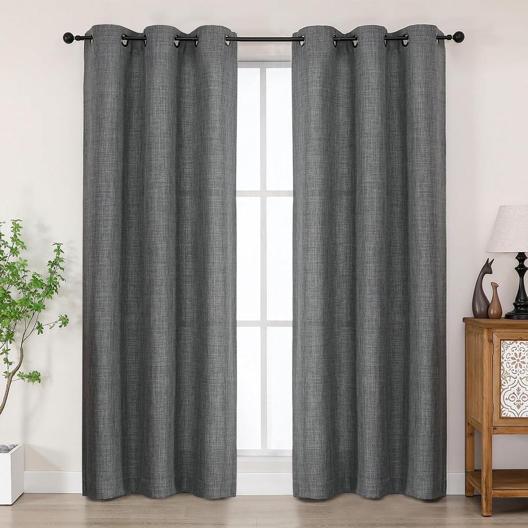 Chyhomenyc Dark Grey Curtains 72 Inches Long 2 Panels for Living Room, Light Filtering Faux Linen Textured Soft Bedroom Window Curtains, Thick Farmhouse Home Decor Grommet Drapes, 40Wx72L, 2PCS