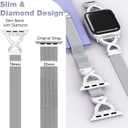 BRG Thin Mesh Loop Compatible with Apple Watch Bands for Women, Metal Magnetic Stainless Steel Strap with X-Shape Diamond Clasp for iWatch, Size: 41mm/40mm/38mm/42mm(series 11 10)