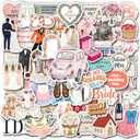 50 Pcs Wedding Stickers Girly Waterproof Sticker Decor Weddings Vinyl Decals Water Bottle Planner Scrapbooking Luggage Laptop Phone Guitar Headphone Gifts for Her Ladies Girls Women
