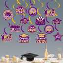 3 x 20 Pack Graduation Party Decorations 2026 - Congrats Grad Hanging Decor, Purple Gold Glittery Graduations Hanging Swirls Ceiling Streamers Ornaments for Class of 2026 Graduation Decorations Favors