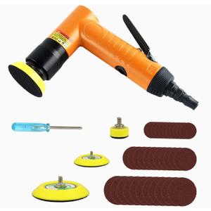 Upgrade Mini Air Angle Sander with 1'' 2'' 3'' Pads Random Orbital Air Sander 22000RPM, Mini Pneumatic Polisher for Auto Body Work Headlight Polishing Paint Cleaning with 30pcs Roll Lock Discs