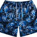 MECH-ENG Men's Graphic Print Mesh Athletic Shorts Basketball Streetwear Lightweight Drawstring Shorts with Pockets (Blue) S