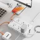 Surge Protector Power Strip - 12 Outlets(1850W/15A/14AWG) 6 USB Ports2 USB C, 6FT Flat Plug Extension Cord, Wall Mount Multi Plug Outlet Extender, ETL Listed for Home, Dorm Room