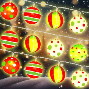 Glooglitter 10 ft 20 LED Christmas Globe String Lights Battery Operated String Lights Green Decorations for Christmas Tree Holiday Party Decoration