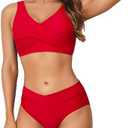 Limeeke Women's High Waisted Bikini Set Twist Front Two Piece Swimsuit Lace Up Tie Back Bathing Suits M