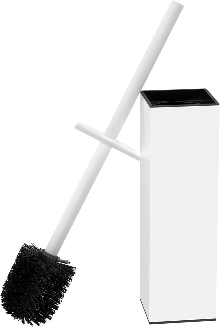 RUACQ Toilet Brush and Holder Set,Square Toilet Bowl Brush for Bathroom with 304 Stainless Steel Handle Toilet Cleaner Brush with Durable Scrubbing Bristles,Splash-Proof (White) (1 pack)
