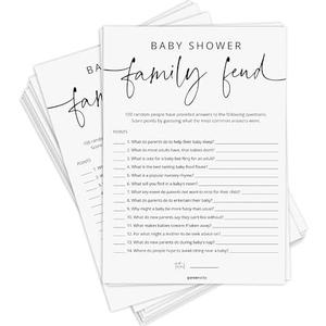 Pack of 2 Baby Shower Games - 50 Baby Shower Family Feud Game Cards, Boy or Girl, Gender Neutral, Minimalist