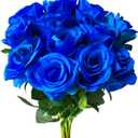 12 PCS Rose Artificial Silk Flowers, Fake Roses with Long Stems Realistic Faux Rose Flower Bouquets for Home Wedding Decoration Party-Sapphire Blue