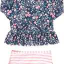 RuffleButts Baby/Toddler Girls Scalloped Long Sleeve Rash Guard 2-Piece UPF50+ Sun Protected Swimsuit (7 Years, Moonlit Meadow)
