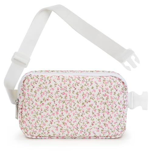 Floral Fanny Pack For Women, Belt Bag Teen Girls Crossbody Bags Christmas Birthday Graduation Gifts For Wife Daughter Sister Lightweight Waist Pack Purse For Travel Park, Pink