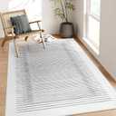 Wonnitar 5x7 Washable Striped Living Room Area Rug, Non-Slip Grey Boho Rugs for Bedroom, Low Pile Soft Minimalist Floor Carpets for Dining Room Home Office (Grey,5' x 7')