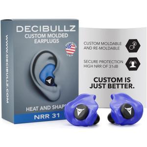 Decibullz - Custom Molded Earplugs, 31dB Highest NRR, Comfortable Hearing Protection for Shooting, Travel, Work and Concerts (Blue)