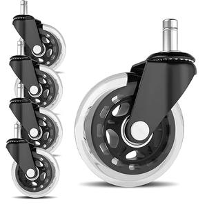 5 Pcs Silent Office Chair PU Rubber Castor with Smooth Rolling, Home Heavy Duty Replacement Casters Set, 11x22mm Furniture and Gaming Chair Wheels for Hardwood Floors, Carpet, Tile, Laminate, Parquet