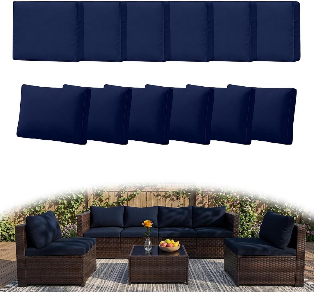 12Pcs Outdoor Couch Cushion Covers with Zipper, Water-Resistant Patio Cushion Covers, Max Compatible 24x24x3.15 Inch Patio Cushion, Full Coverage, Non-Stretch, UV-Resistant, Only Cover