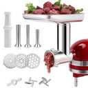 FavorKit Stainless Steel Food Grinder Attachment for KitchenAid Mixers, Dishwasher Safe Meat Processor Aceesory Included 3 Sausage Stuffer Tubes