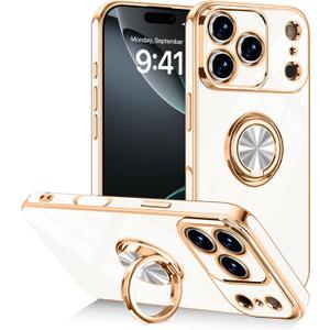 Designed for iPhone 17 Pro Case with Ring Stand Slim White