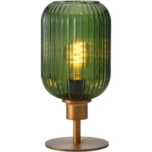 Mid Century Glass Table Lamp,Dimmable Desk Lamp,LED Bulb Included,Timer Build-In,Green Ribbed Glass