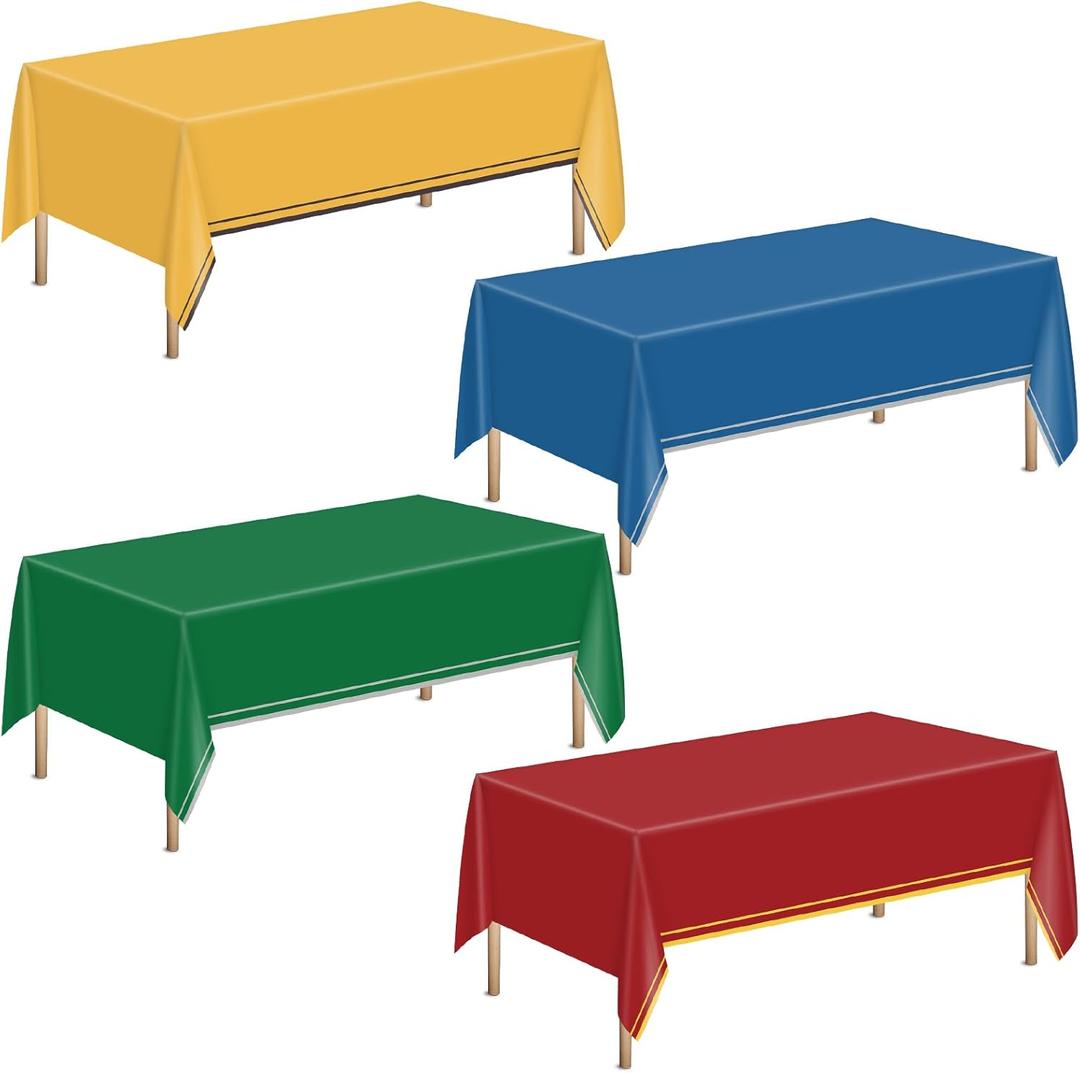 4Pcs Magic Party Decorations Magic Tablecloth Magical World Birthday Table Cloth Decor Red Green Blue Yellow Theme Plastic Table Cover Themed Tablecloth for Baby Shower Supplies