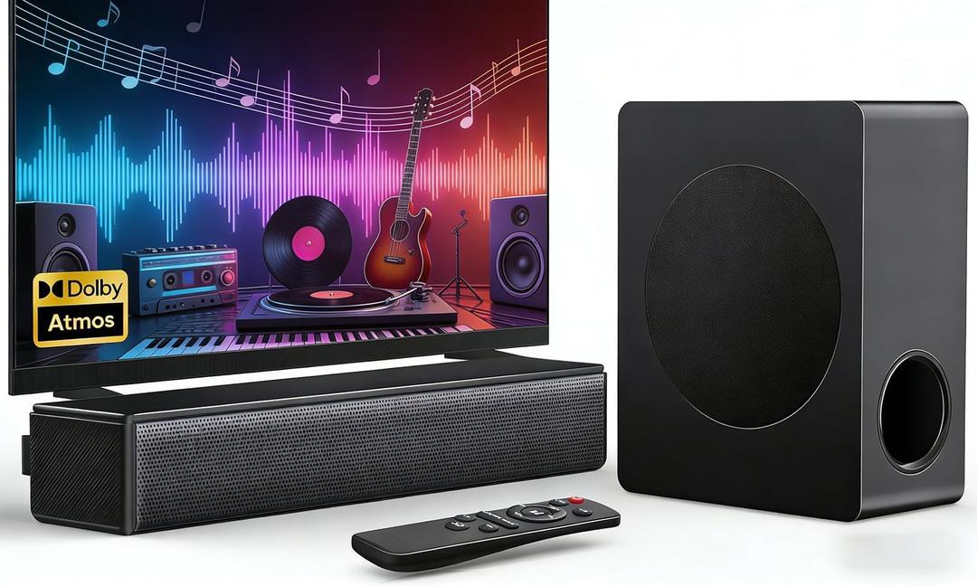 Sound Bar with Subwoofer, 100W Bass Soundbar for Smart TV, w/Dolby Atmos 3D Surround Sound System, 2.1CH Home Theater Audio Soundbar, Adjustable Home Theater Bluetooth Speaker for TV/Projector/PC