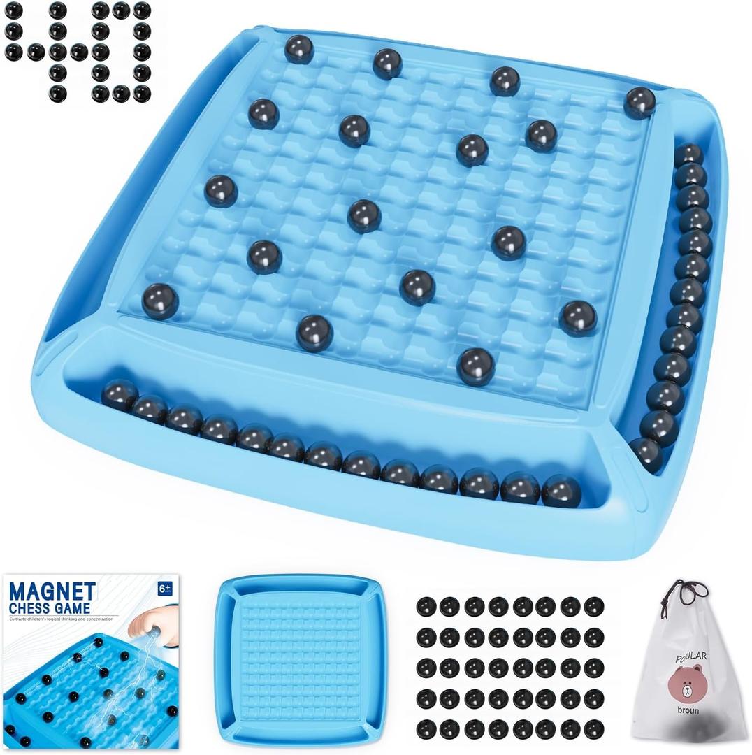 Magnet Game, Board Game for Kids 8-12, Magnetic Game Chess Set for Kids and Adults Family and Friend Games Night, Magnet Chess Game 40 Pieces, 2-4 Players (Cyan)