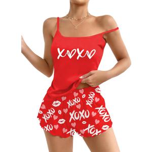 VVNTY Valentines Pajamas for Women: Valentines's Cami Top and Heart Shorts Camisole Pjs Set Loungewear Sleepwear (Medium, Red4)