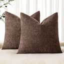 MIULEE Pack of 2 Decorative Throw Pillow Covers Soft Chenille Throw Pillows Solid Textured Cushion Covers for Couch Sofa Bedroom Living Room 20x20 Inch, Chocolate