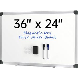 VUSIGN 36" x 24" Magnetic Whiteboard for Wall, Dry Erase Board with Silver Frame, Hanging White Board for Office, Home, Classroom, Conference Room  Accessories Included
