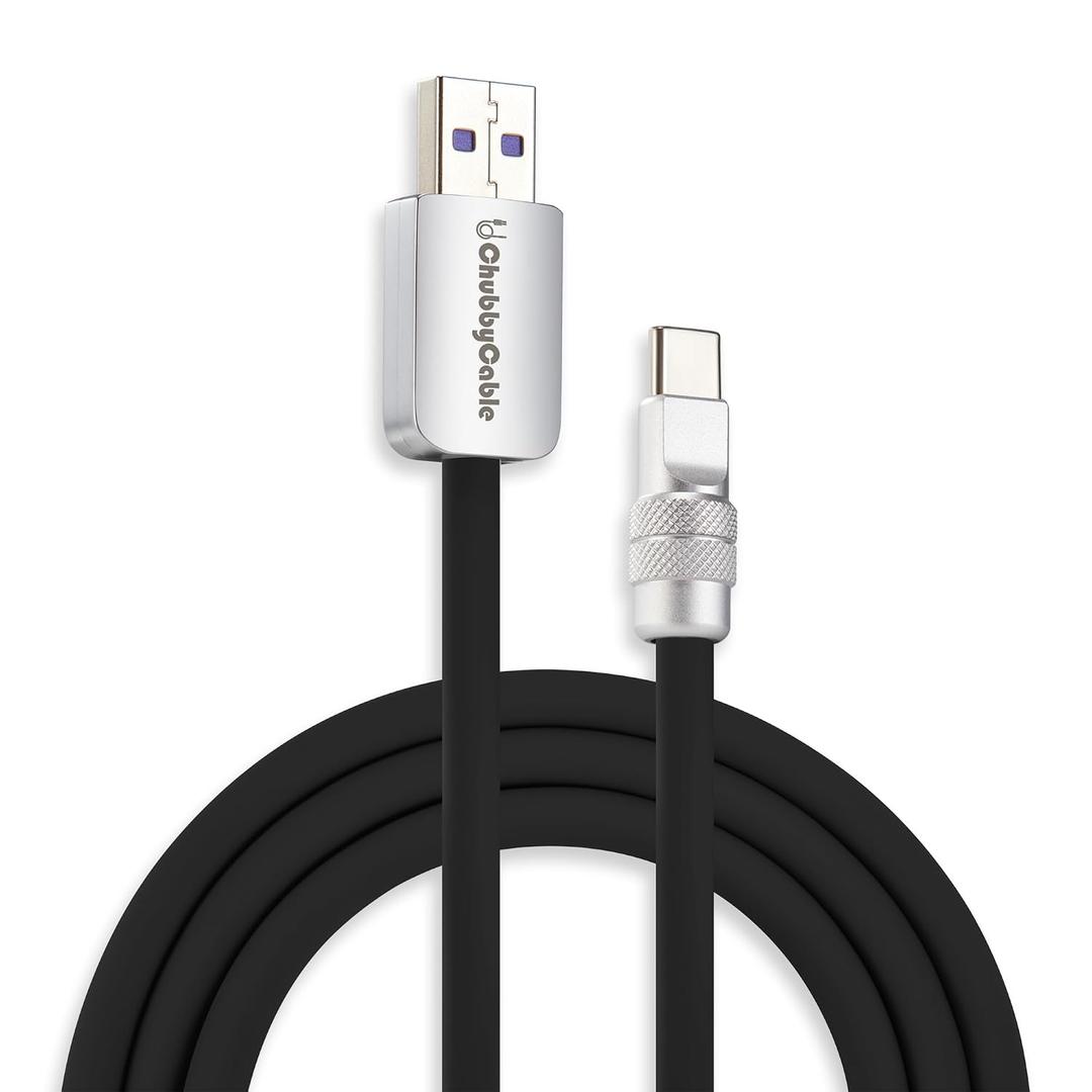 chubbycable Chubby 2.0 USB C 120W Fast Charging Cable Silicone Soft Durable USB C Cable Extra Thick Charger Cord Compatible with iPhone 17-15 Series iPad, Black, USB-A to Type-C, 19.6FT