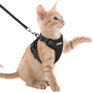 rabbitgoo Cat Harness and Leash for Walking, Escape Proof Soft Adjustable Vest Harnesses for Cats, Easy Control Breathable Reflective Strips Jacket, Black, XXS
