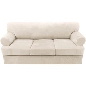 H.VERSAILTEX Sofa Cover 4 Piece T Cushion Sofa Slipcovers Couch Cover Furniture Protector Stretch T Cushion Sofa Covers for 3 Cushion Couch with 3 Individual T Cushion Covers, Ivory