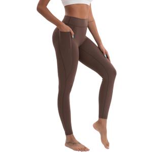 High Waisted Leggings for Women Brown Workout Leggings for Women Soft Yoga Pants Athletic Pants (Brown)