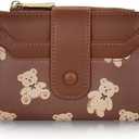 Cute Wallet for Women, Bear Print Zip Bifold Wallet with Front Card Slot, ID Window, Cash Slot, Short Women Wallet Elegant Youthful and Cute (Brown)