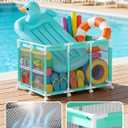 Pool Storage Bin, XXL Large Rolling Mesh Pool Float Storage with 10 Upgraded Wheels, Outdoor Pool Toy Organizer Basket for Noodles, Floats, Goggles & Swimming Accessories, Cyan