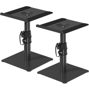 Suptek Free-Standing Speaker Stand Desktop Set, 9.6 x 8.8 inch Trays, Height Adjustment and Tilt, Universal Audio Holders for Computer and Bookshelf Speakers, Elevated Sound, 2 Pack, Black, SDM001T