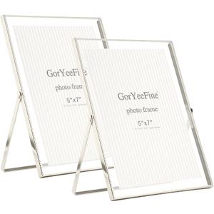 6x8''Silver Floating Photo Frame Set of 2, For Photo Sizes (4x6'' 5x7''), Metal beaded Edge 5x7 floating Picture Frames silver for Tabletop/Shelf, Classy Gift Choice for Wedding