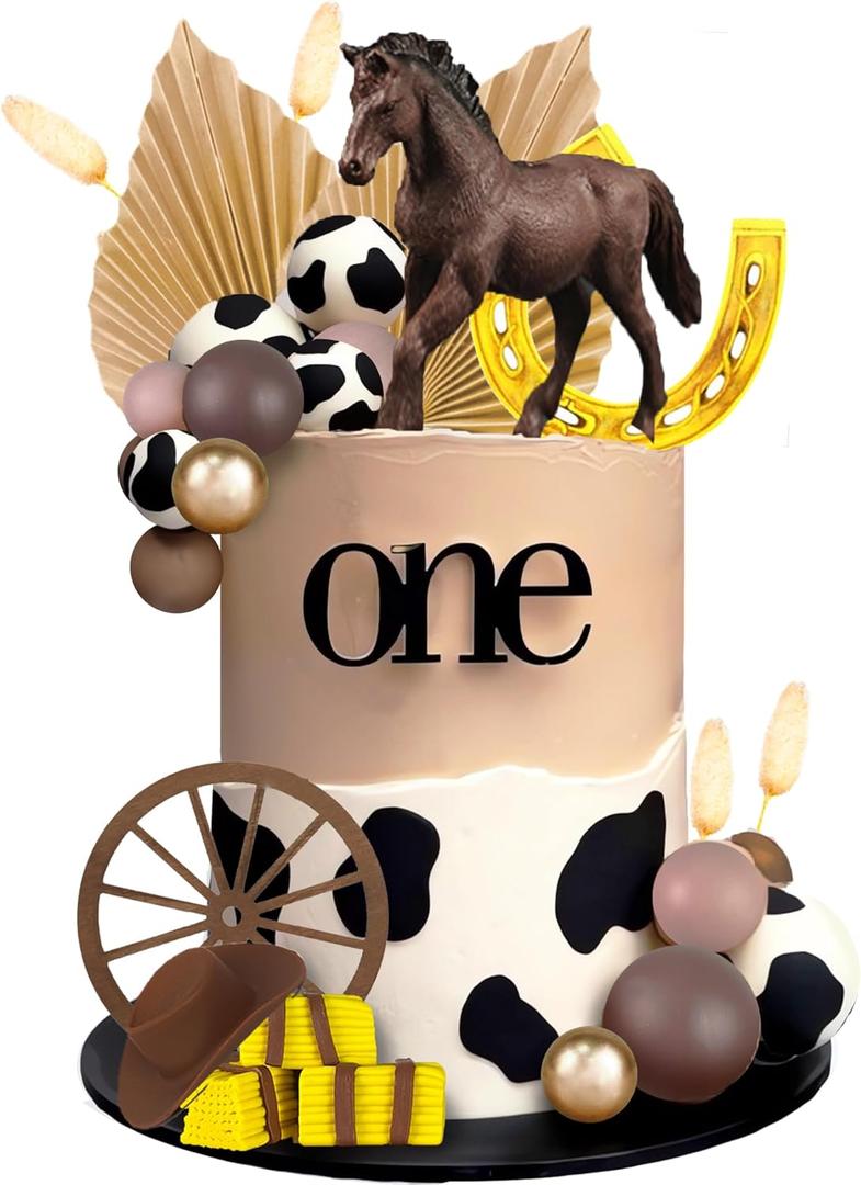 Western Cake Topper Brown Ball Horse Cake Decorations Cow Hat for Western Theme Party Horse Theme Decoration Supplies