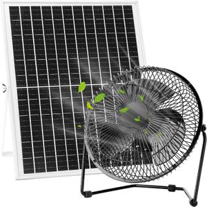 8" 25W Solar Powered Floor Fan for Home Outdoor Chicken Coop Greenhouse Dog House Summer Air Circulation Cooling, 2000 RPM High Speed, 360 Adjust Tilt