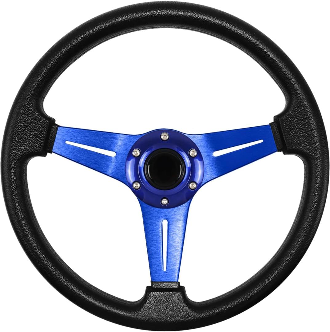 Universal Racing Steering Wheel, 13.6 Inch 6 Bolt Anti-Slip Leather and Aluminum Gaming Steering Wheel with Horn Button for Racing/Car Sim Driving/JDM Sports blue