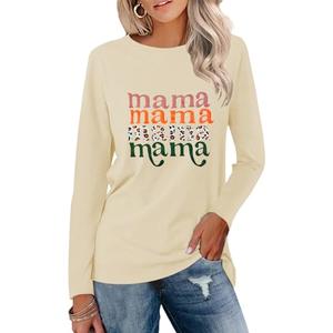 Mama Shirt for Women Long Sleeve: Mom Shirts Mama Letter Print T-Shirt Fall Mom Outfits Tee Tops, Size M